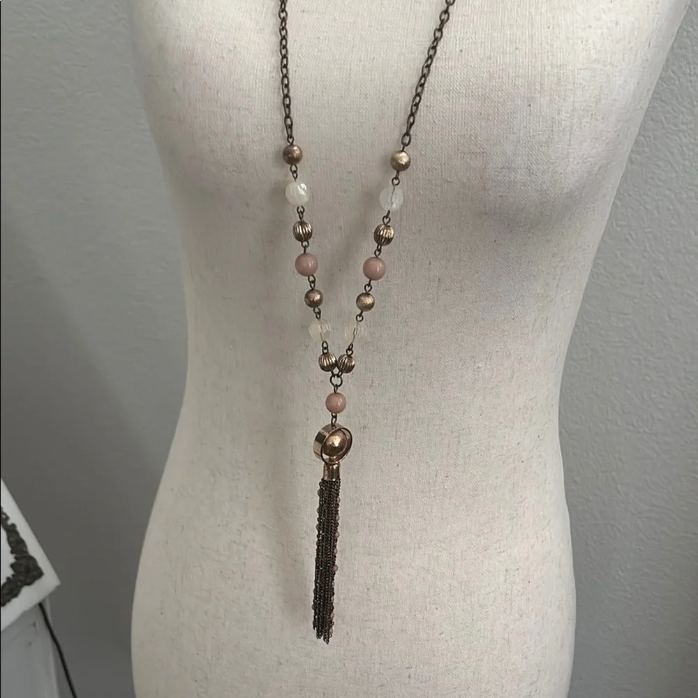 Bronze Pink Beaded Necklace Long Final Sale - Picture 1 of 5